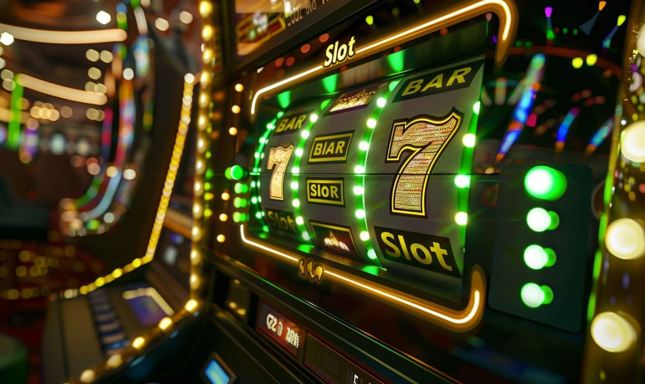 Tampilan detail mesin slot virtual dengan animasi cerah dan tema hiburan di ril138