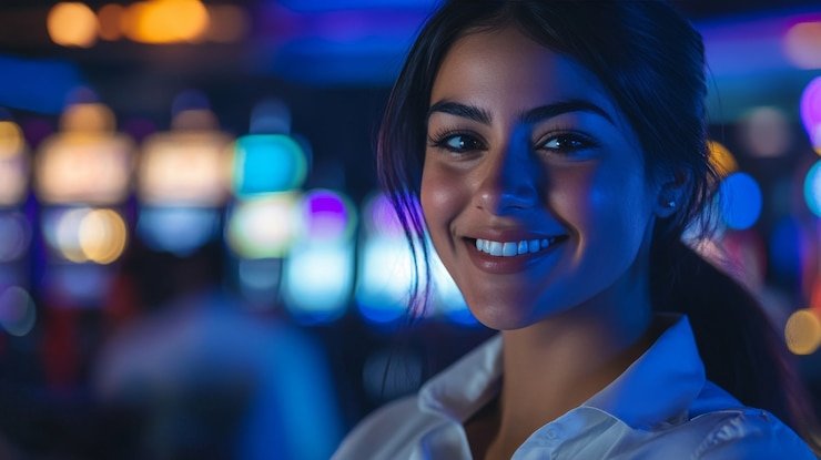 Seorang dealer casino langsung berinteraksi dengan pemain melalui streaming live casino ril138